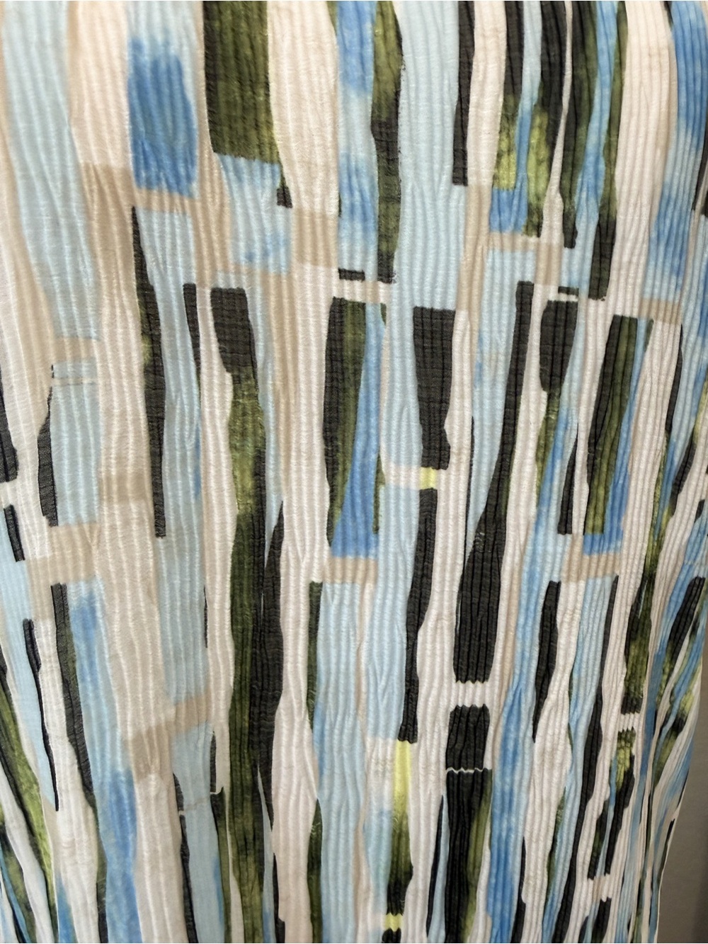 Calvin Klein Abstract Stripe Ruffle Neck Sleeveless Blouse Top Blue Green M NWT - Picture 10 of 15